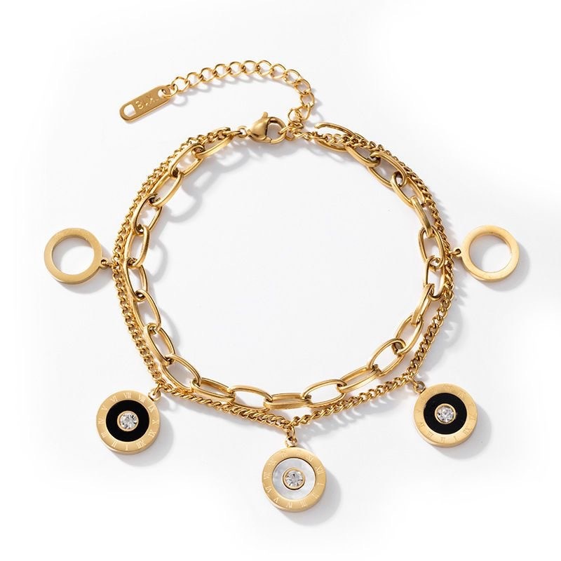 316L Stainless Steel Roman Number Zircon Bracelet For Women Girls Charm Gold Color Beads Bracelets Party FashionJewelry Gifts