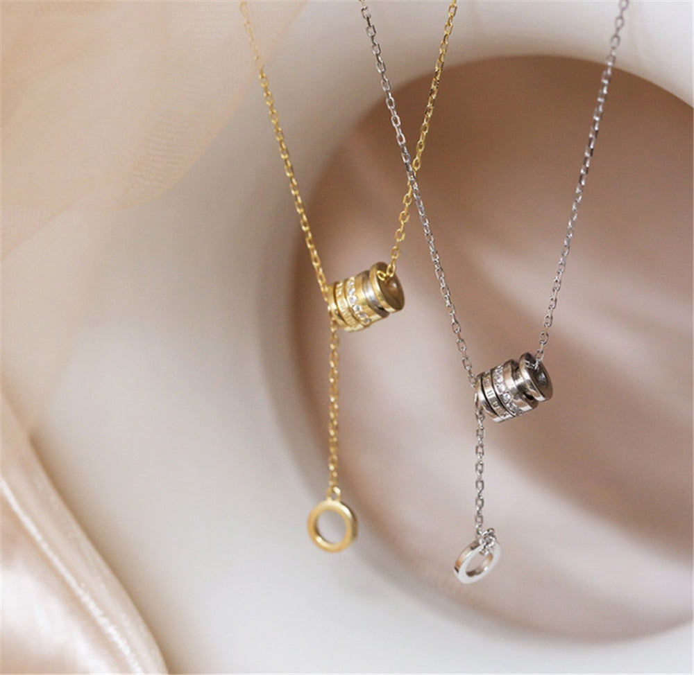 316L Stainless Steel Roman Numeral Pendant Necklace Fast Color Titanium Steel Transit Light  Necklace