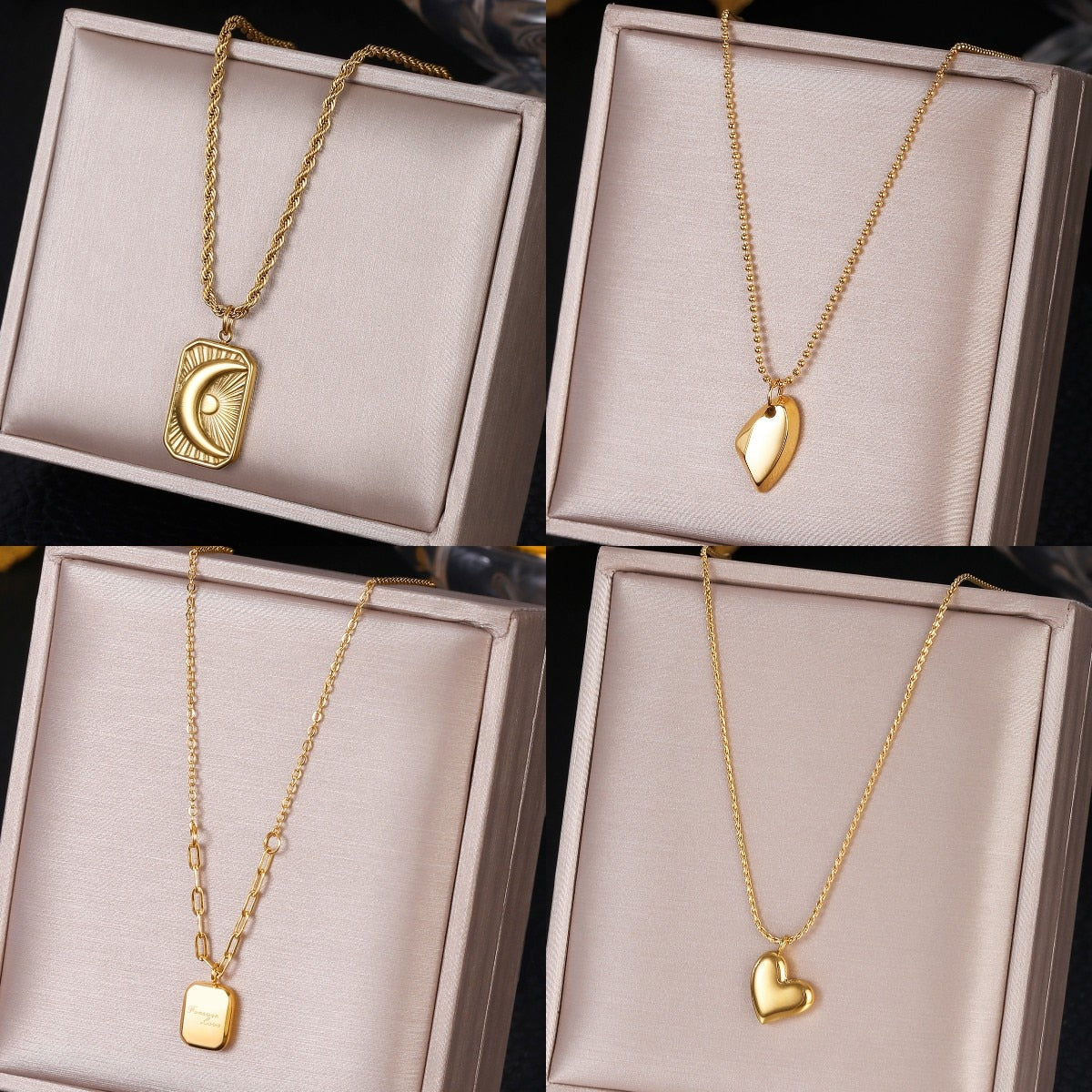 316L Stainless Steel  Stainless Steel Heart Moon Pendant Necklace  Stainless Steel Heart Moon Pendant Necklace For Women naszyj