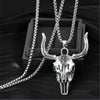 316L Stainless Steel Wild Bull Head Skull Cool Street Western Bull Bone Punk Pendant Men's Titanium Steel Necklace No Fade