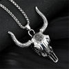 316L Stainless Steel Wild Bull Head Skull Cool Street Western Bull Bone Punk Pendant Men's Titanium Steel Necklace No Fade