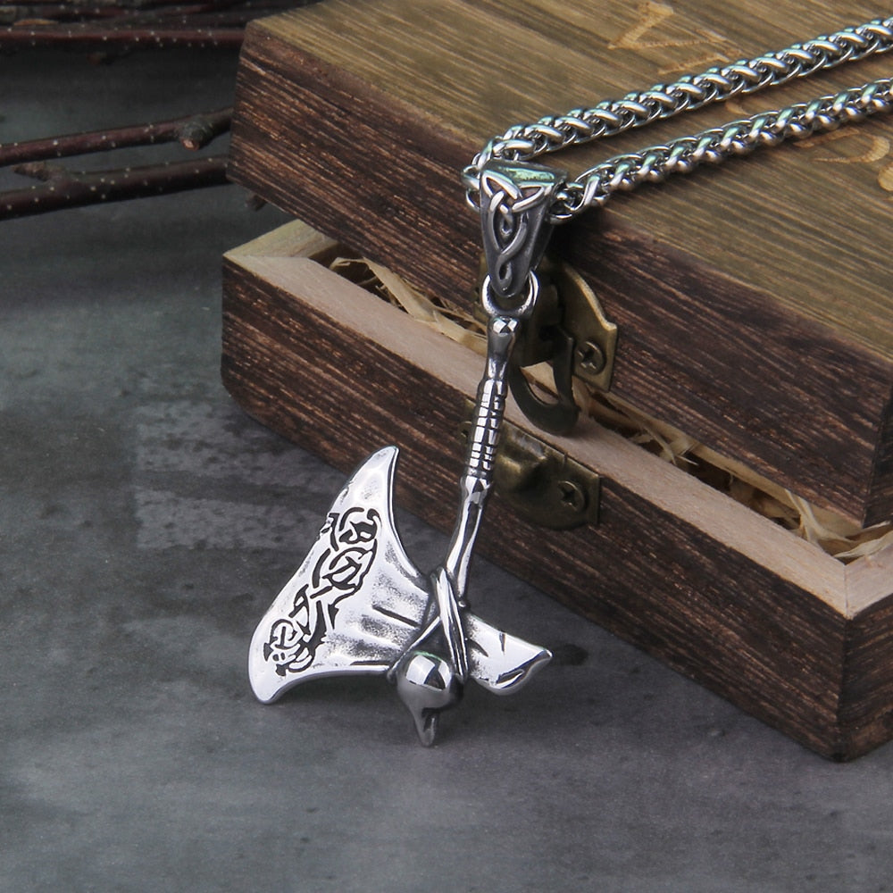 316L Stainless steel Celtic knot axe pendant necklace viking scandinavian norse man punk rock Vintage jewelry with wooden box