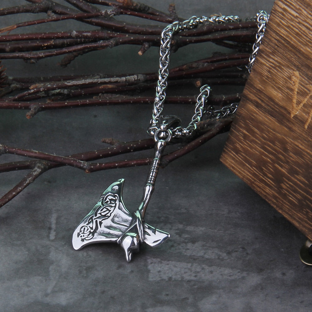 316L Stainless steel Celtic knot axe pendant necklace viking scandinavian norse man punk rock Vintage jewelry with wooden box