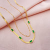 316l Stainless Steel Green Stone Crystal Hip-Hop Multilayer Pendant Chain Necklace For Women Wedding Party Accessorie