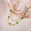 316l Stainless Steel Green Stone Crystal Hip-Hop Multilayer Pendant Chain Necklace For Women Wedding Party Accessorie