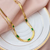 316l Stainless Steel Green Stone Crystal Hip-Hop Multilayer Pendant Chain Necklace For Women Wedding Party Accessorie