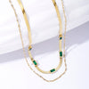 316l Stainless Steel Green Stone Crystal Hip-Hop Multilayer Pendant Chain Necklace For Women Wedding Party Accessorie
