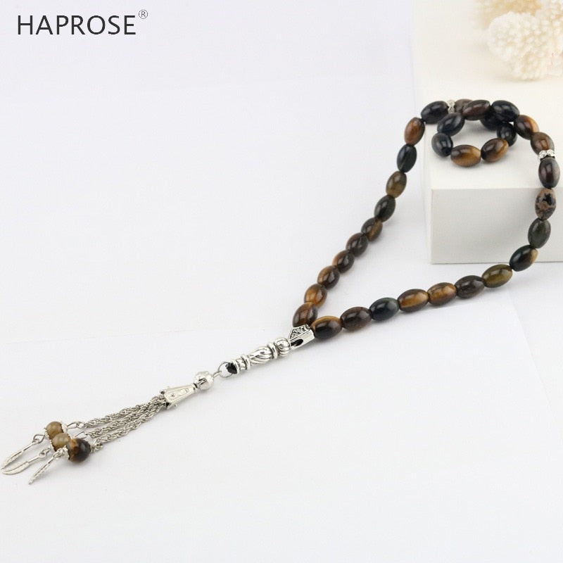 33 beads africa tiger eye Stone round Shape 8*12mm Tasbih Allah rosary prayer beads Rice shape Ethnic style bracelet