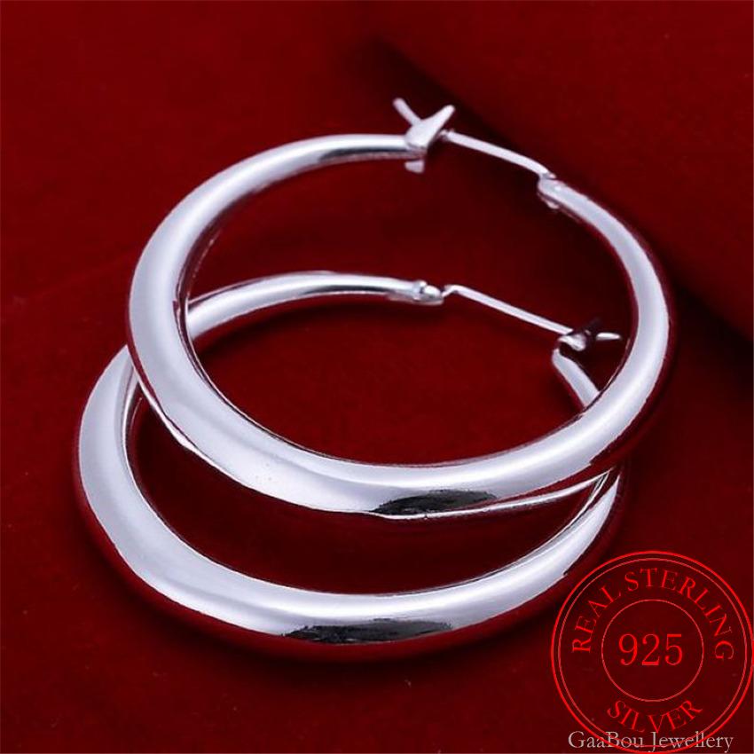 33mm Big Circle Round Hoop Earring For Women 925 Stamp Silver Color Unusual Earrings 2022 Trend Christmas Christmas Jewelry
