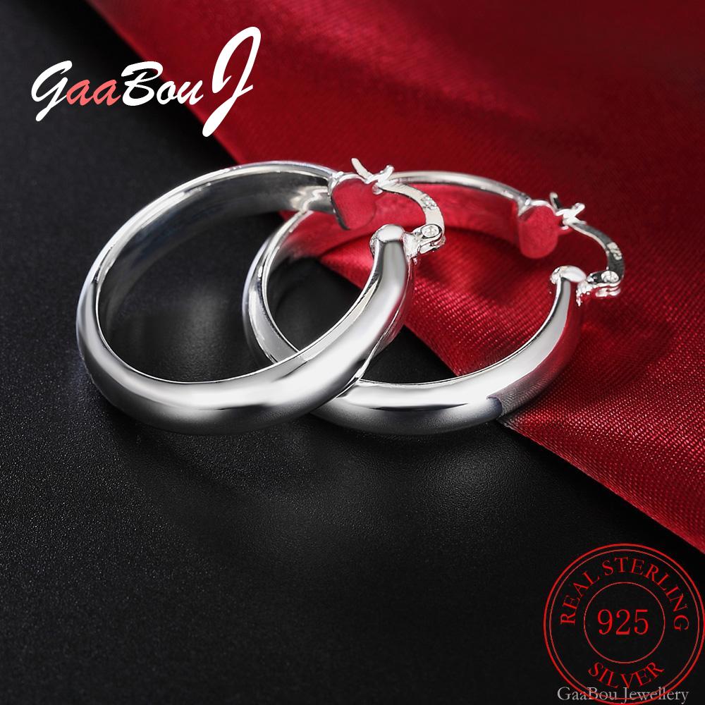 34MM 925 Stamp Silver Color Smooth Circle Big Hoop Earrings For Women Jewelry Wedding Christmas Gift GaaBou Jewellery