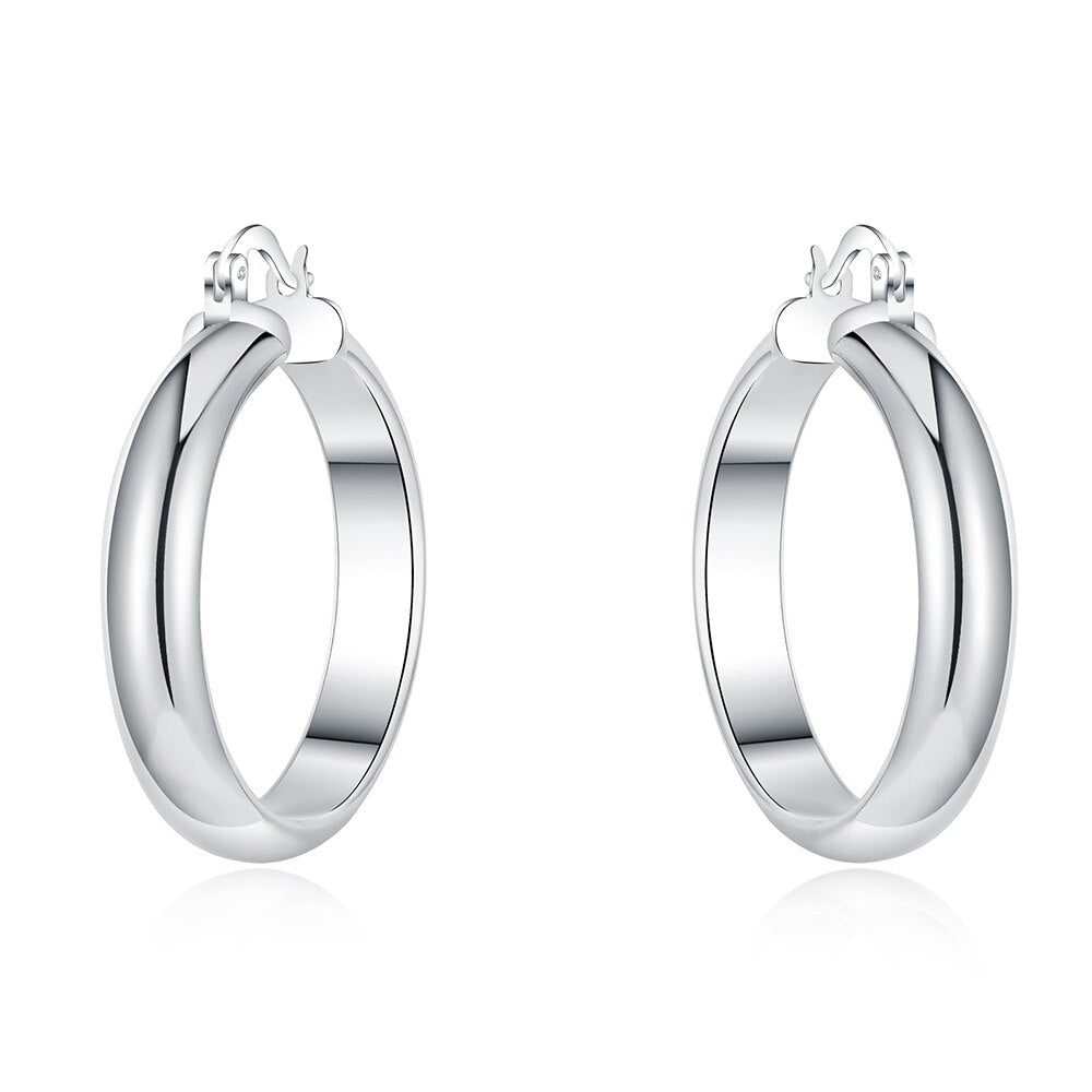 34MM 925 Stamp Silver Color Smooth Circle Big Hoop Earrings For Women Jewelry Wedding Christmas Gift GaaBou Jewellery
