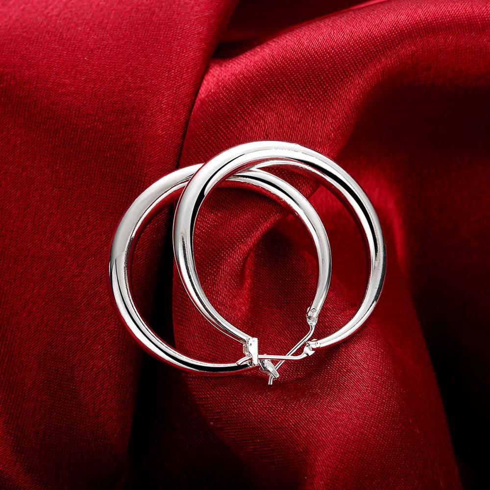 34MM smooth Round Circle Hoop earrings for women 925 Stamp Silver Color party  jewelry 2022 Christmas
