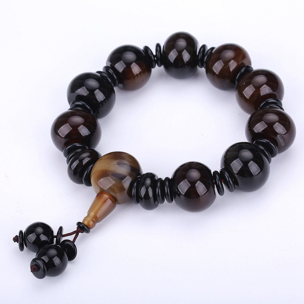 3A Black Agate Bracelet Men Jewelry Retro Natural Chalcedony obsidian Party Meditation beads Black obsidian stone Buddhism style