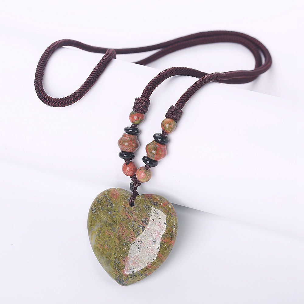 3A Natural Agate Necklace Different Mixed Color Amber opal Healing Crystal Tiger Eye Charms Pendant Heart Good Quality Necklace