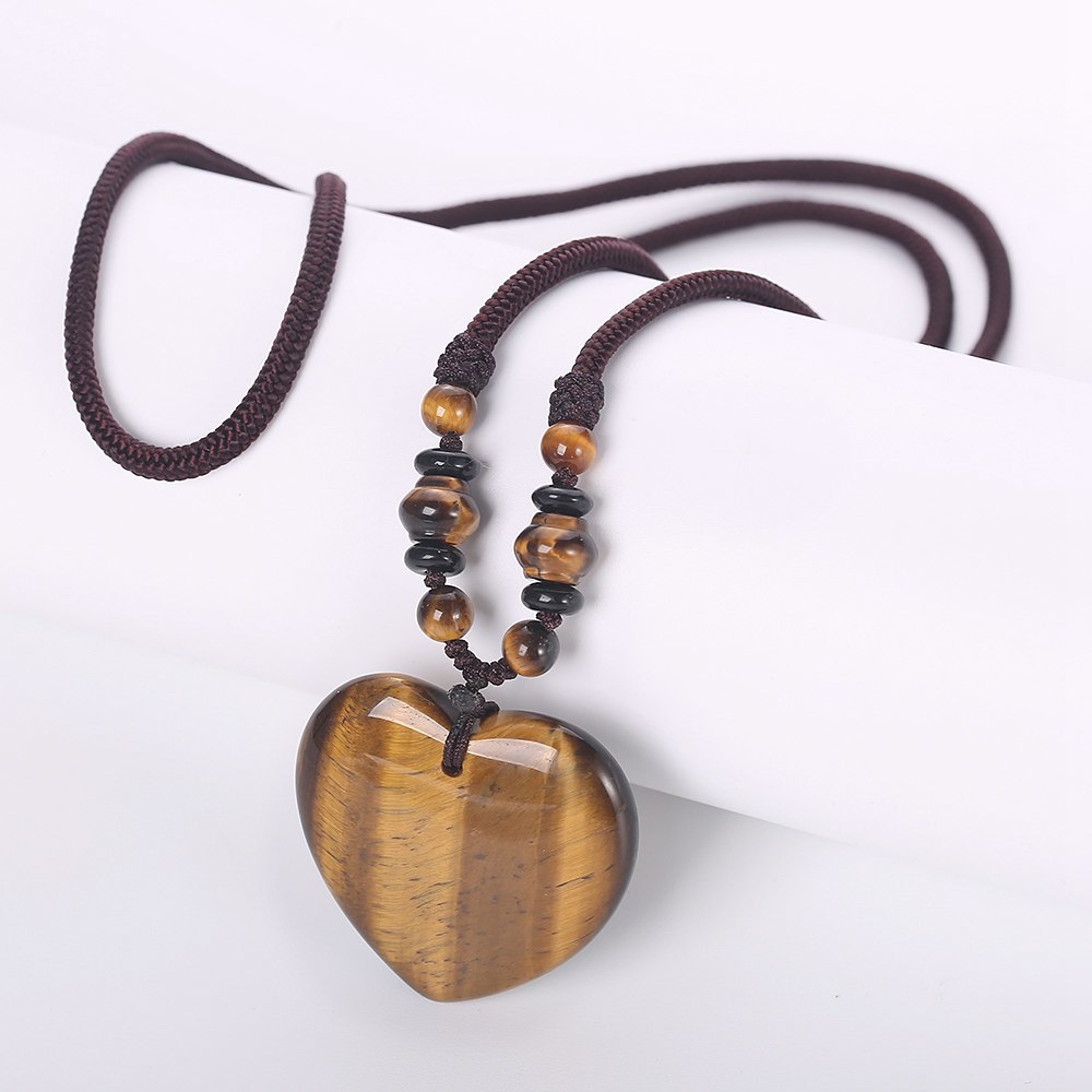 3A Natural Agate Necklace Different Mixed Color Amber opal Healing Crystal Tiger Eye Charms Pendant Heart Good Quality Necklace