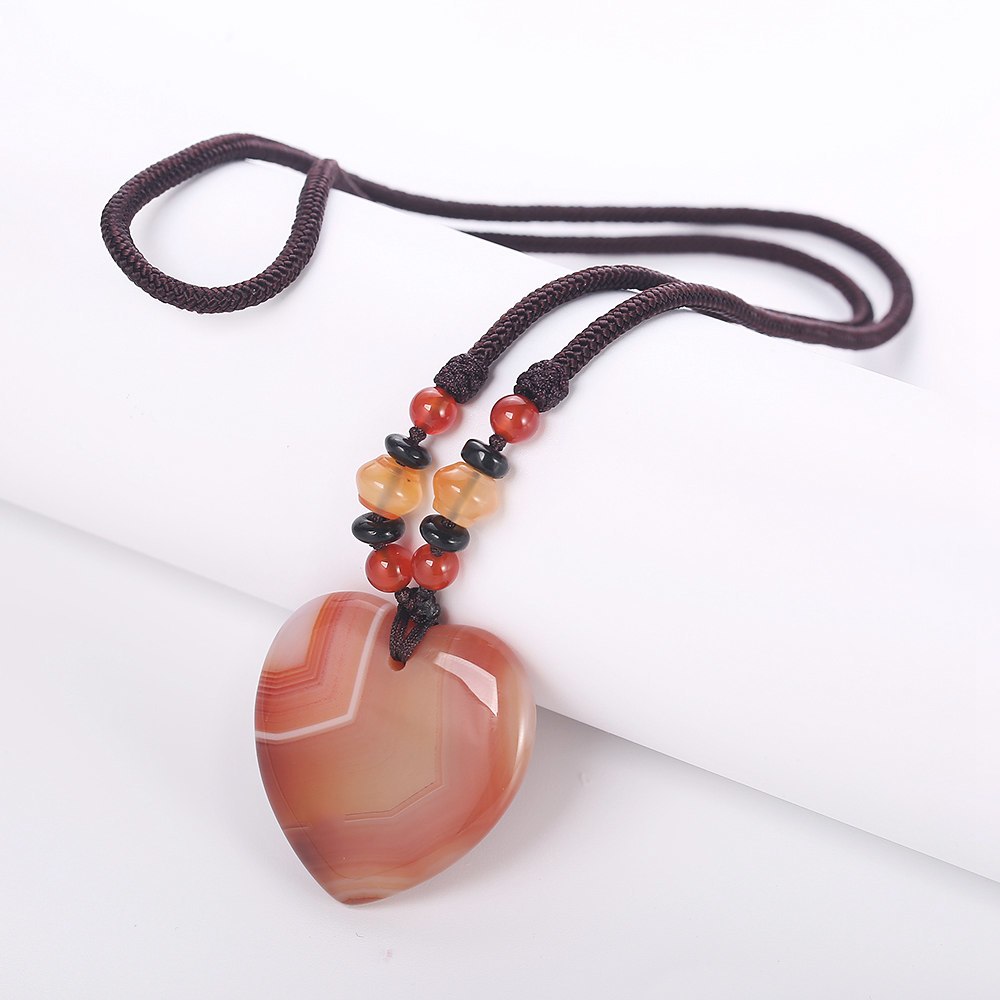 3A Natural Agate Necklace Different Mixed Color Amber opal Healing Crystal Tiger Eye Charms Pendant Heart Good Quality Necklace
