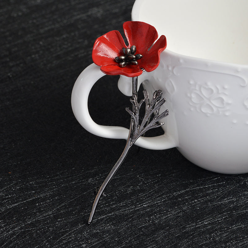 3D Vintage Red Poppy Flower Squid Brooch Pin Collar Corsage Gold Silver Black Pins Shirt Badge Vintage Jewelry Gift for Women