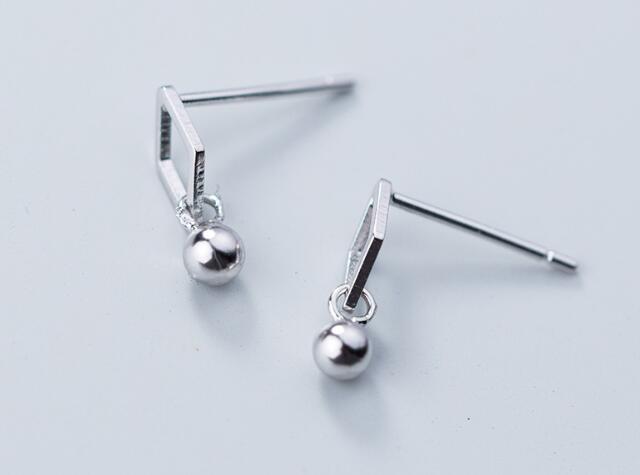 3MM SMALL 1PAIR Authentic Real 100% 925 Sterling Silver fine Jewelry Geometric Open rhombus &bead dangle Earrings GTLE2355