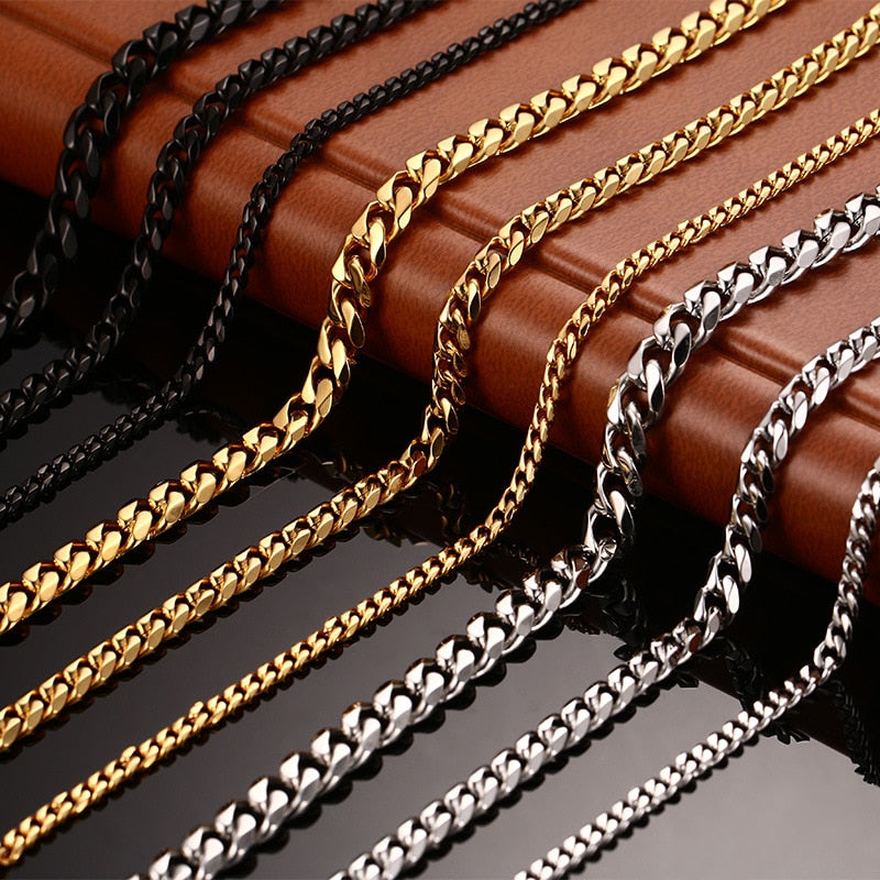 3MM5MM7MM Cuban Link Chain Stainless Steel  Necklace Gold Filled  Tone Punk Hip Hop Men 's Jewelry USENSET