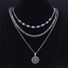 3PCS Blue Turkey Eye Stainless Steel Necklace Pendant Women Flower of Life Necklace Jewelry bijoux femme N1782S01
