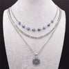 3PCS Blue Turkey Eye Stainless Steel Necklace Pendant Women Flower of Life Necklace Jewelry bijoux femme N1782S01