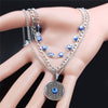 3PCS Blue Turkey Eye Stainless Steel Necklace Pendant Women Flower of Life Necklace Jewelry bijoux femme N1782S01