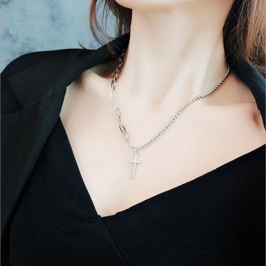 3PCS Multilayer Silver Color Metal Chain Cross Necklace Couple Hip Hop Punk Geometric Pendant Necklaces for Women Men