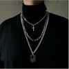3PCS Multilayer Silver Color Metal Chain Cross Necklace Couple Hip Hop Punk Geometric Pendant Necklaces for Women Men