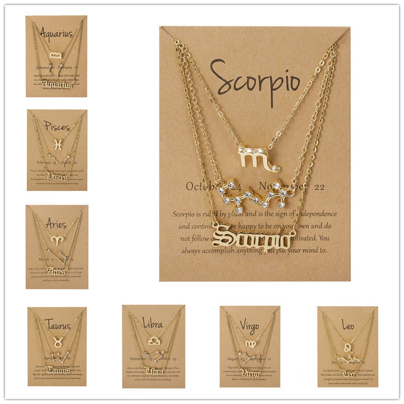 3Pcs/Set Friends Necklaces Cardboard Star Zodiac Sign Pendant 12 Constellation Charm Scorpio Necklace Jewelry Gifts