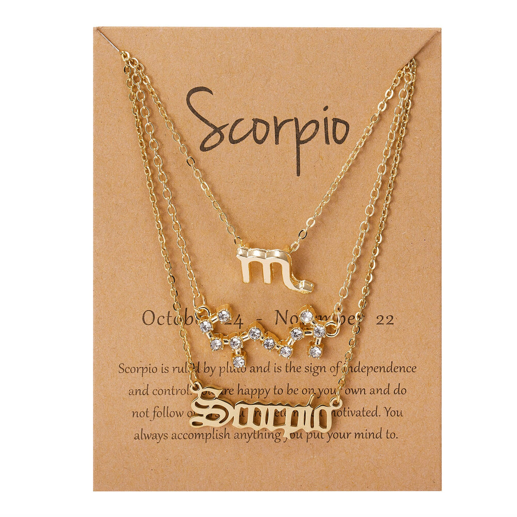 3Pcs/Set Friends Necklaces Cardboard Star Zodiac Sign Pendant 12 Constellation Charm Scorpio Necklace Jewelry Gifts