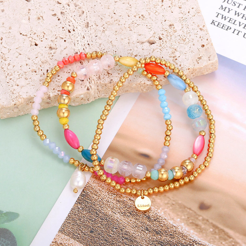 3Pcs/Set Bohemian Beaded Multi-layer Bracelet For Women Vintage Gold Coin Pendant Tassel Bracelet Vacation Jewelry Gift