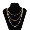 3Pcs/Set Bohemian Colorful Flower White Beaded Choker Necklace Female Y2K Multilayer Metal Chain Necklace Set Statement Jewelry