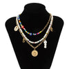 3Pcs/Set Bohemian Colorful Flower White Beaded Choker Necklace Female Y2K Multilayer Metal Chain Necklace Set Statement Jewelry