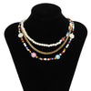 3Pcs/Set Bohemian Colorful Flower White Beaded Choker Necklace Female Y2K Multilayer Metal Chain Necklace Set Statement Jewelry