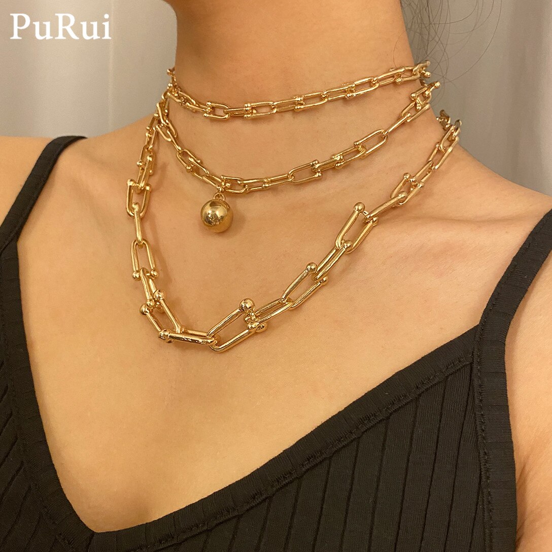 3Pcs/Set Miami Chunky Chain Pedant Necklace for Women Hiphop Punk Cuban Thicken Chain Choker Necklace Geometric Collar