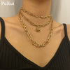 3Pcs/Set Miami Chunky Chain Pedant Necklace for Women Hiphop Punk Cuban Thicken Chain Choker Necklace Geometric Collar