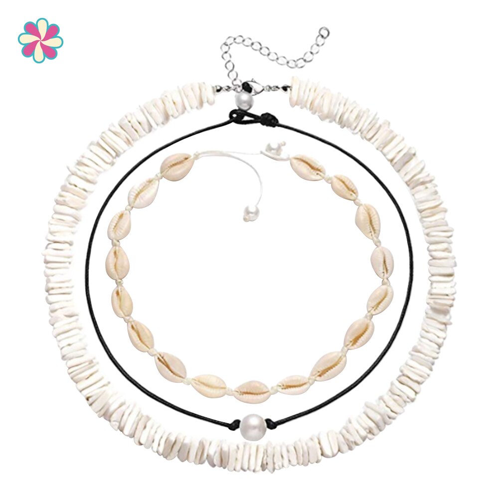 3Pcs/Set Necklace Jewelry Women Girl Shell Seashell Choker Necklace Short Clavicle Chain W118