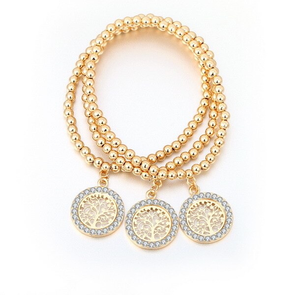 3Pcs/set Crystal Round shape Bracelets Tree of Life Silvery Gold Mix Color Beads Bracelet For Women 2022 Adjustable Jewelry