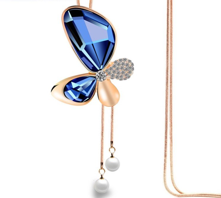 3color Fashion long section sweater chain necklace Fine jewelry Crystals from Austrian female clothes hanging chain jewelry