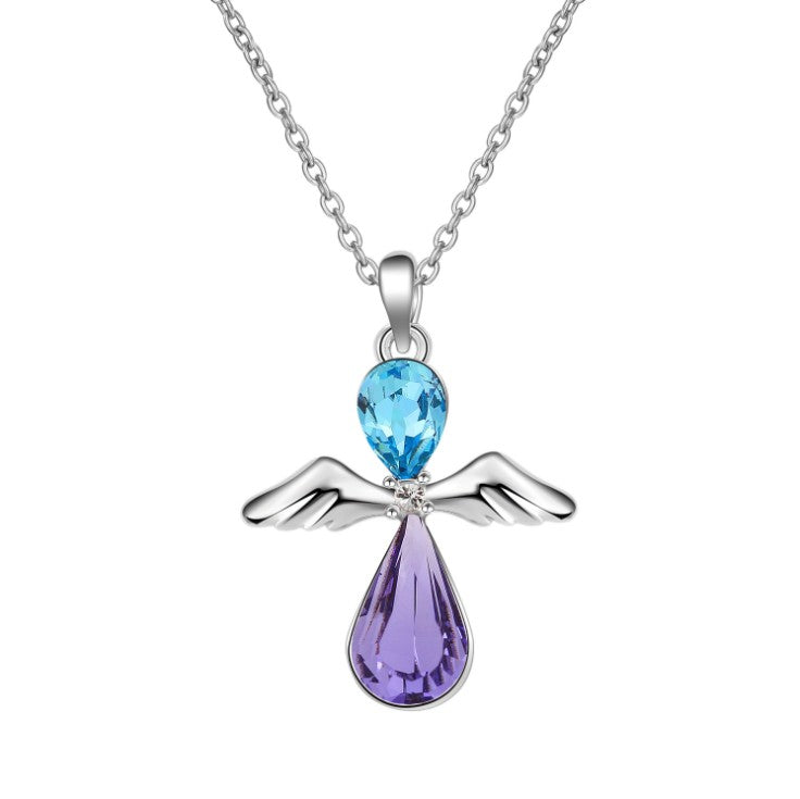3color Fine Jewelry 925 Sterling Silver Guardian Angel Guardian Crystal from Swarovski For Woman Name Necklace Charm