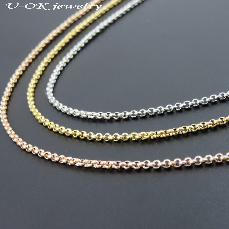 3color Stainless steel Rolo O Chain, Women Necklace, Floating Locket Chain, Gold-color Rose Gold Color Gift Jewelry Findings