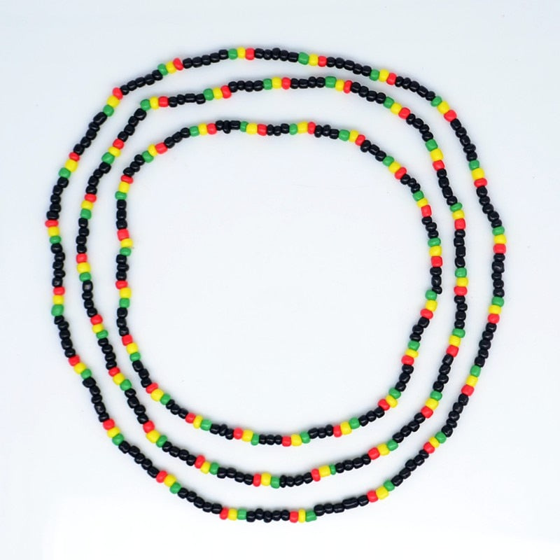 3in1 red yellow green black Glass Seed Beads Necklace Africa Rasta Reggae Punk Hiphop  Elastic Stretch Necklaces  Jewelry