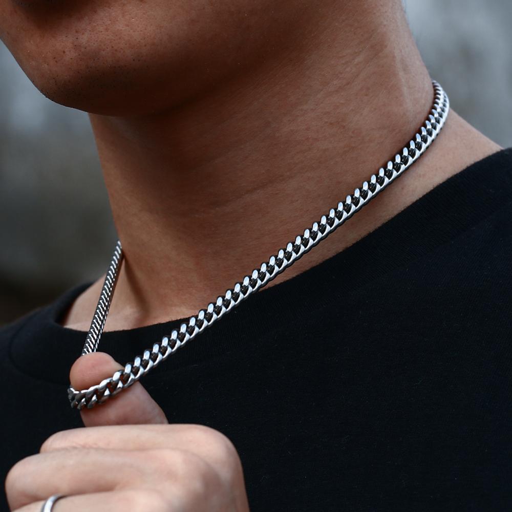 3mm 6mm Wide Stainless Steel Chain Cuban Link Chains Chokers Necklace For Mens Jewelry Silver Plated Solid Metal  Jewelry