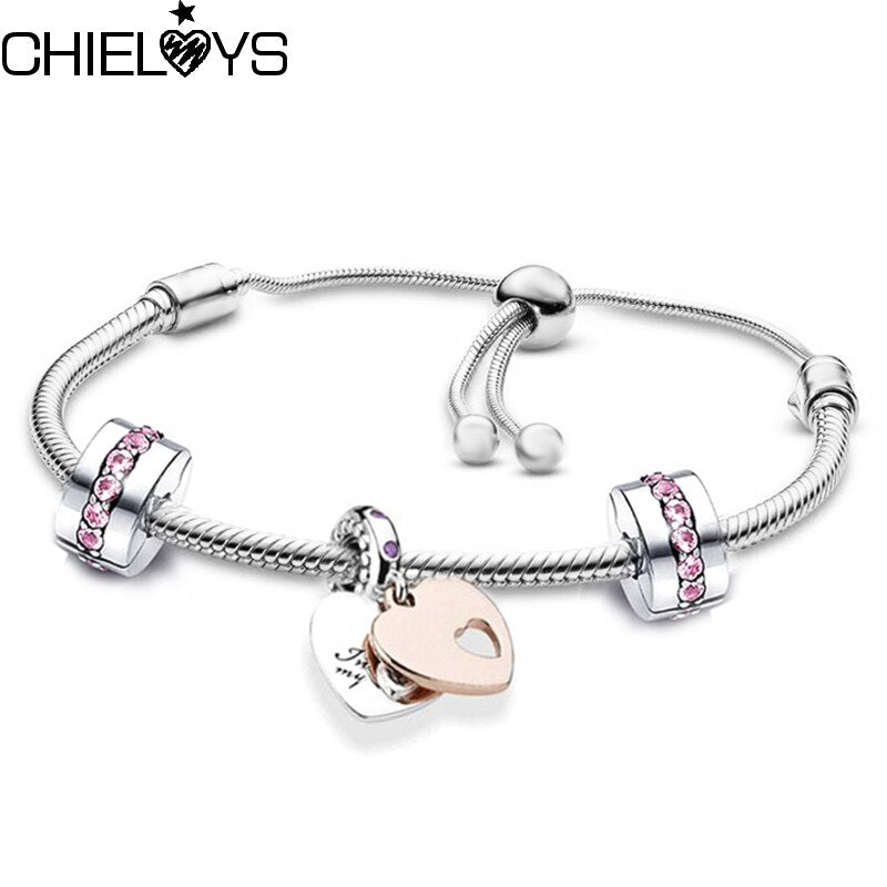 3mm Adjustable Chain Bracelets With Heart To Heart Beads Charm Bracelet For Women Valentine's Day DIY Jewelry Gift Dorpshipping