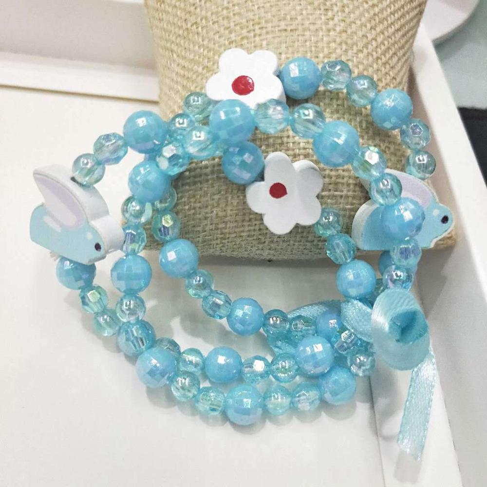 3pcs Cute Colorful Animal Flower Cartoon Wooden Beads Bracelet Children Toy Jewelry Girl Boy Gifts