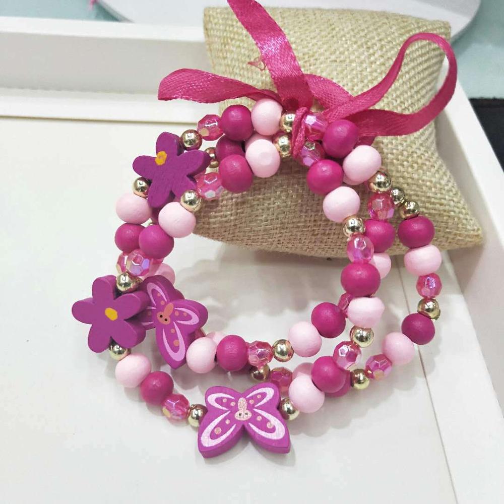 3pcs Cute Colorful Animal Flower Cartoon Wooden Beads Bracelet Children Toy Jewelry Girl Boy Gifts
