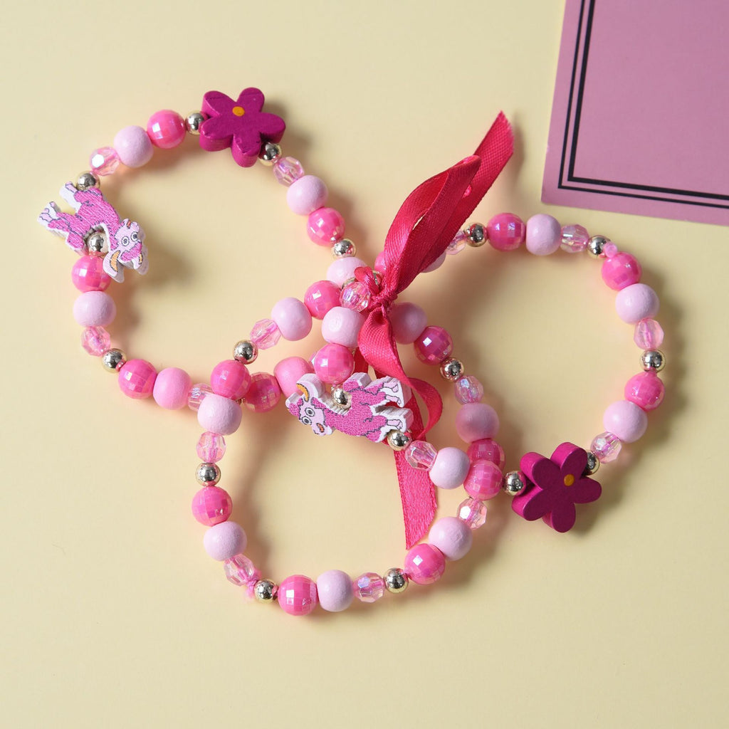 3pcs Cute Colorful Animal Flower Cartoon Wooden Beads Bracelet Children Toy Jewelry Girl Boy Gifts