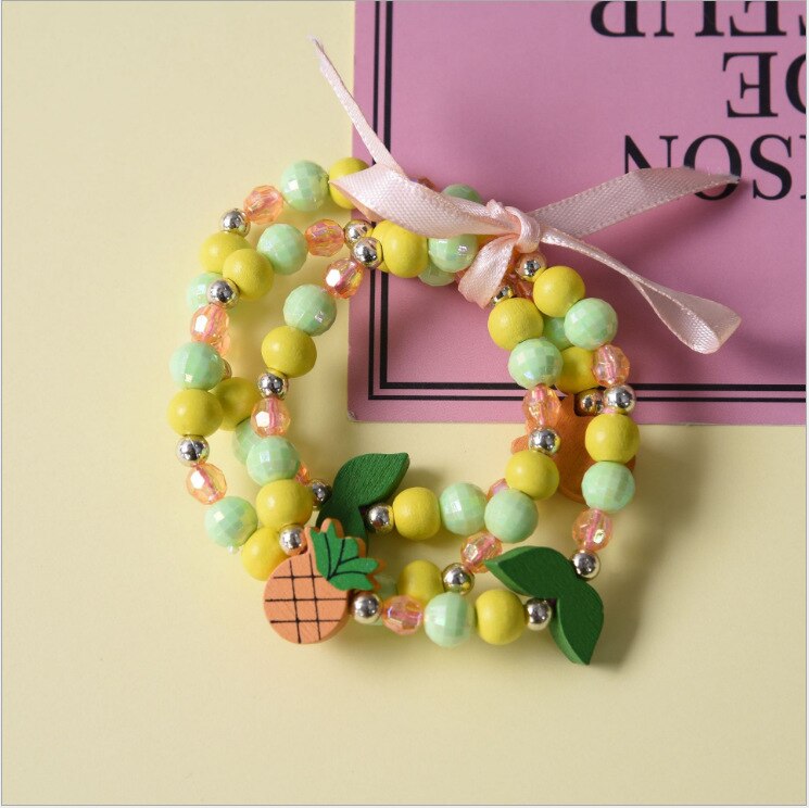 3pcs Cute Colorful Animal Flower Cartoon Wooden Beads Bracelet Children Toy Jewelry Girl Boy Gifts
