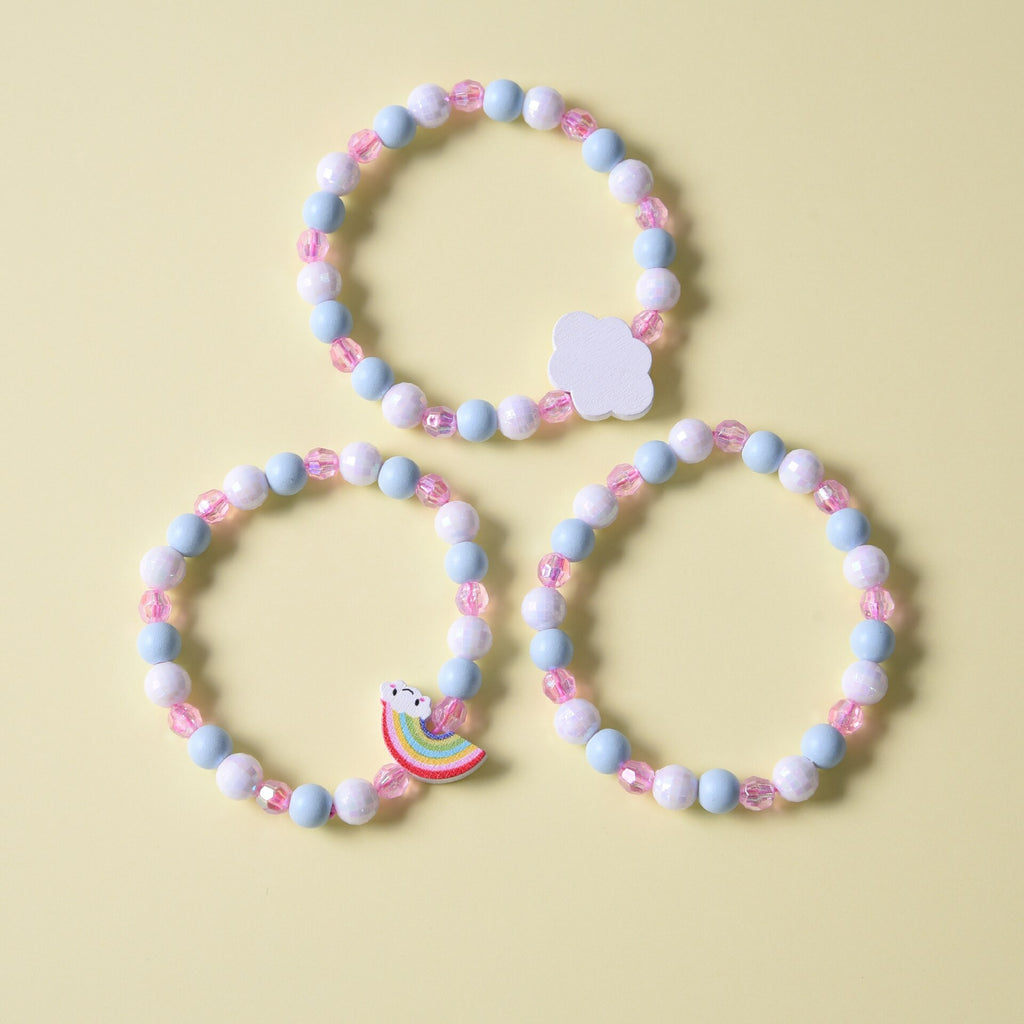 3pcs Cute Colorful Animal Flower Cartoon Wooden Beads Bracelet Children Toy Jewelry Girl Boy Gifts