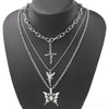 3pcs/set Butterfly Rose Angel Cross Pendant Necklace Multilayer Women Choker Long Chain Necklaces Harajuku Punk Jewelry